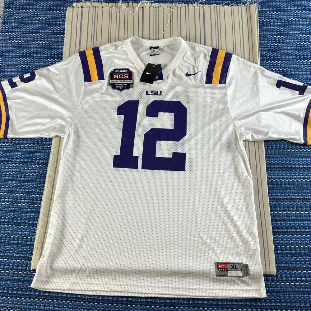 NEW LSU Nike Football Jersey Mens XL White NOS 2011 BCS Bowl 2012 Champion #8394